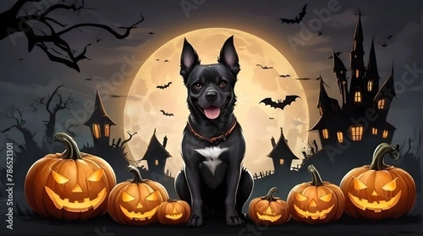 Fototapeta Halloween banner illustration with scary pumpkins background concept 