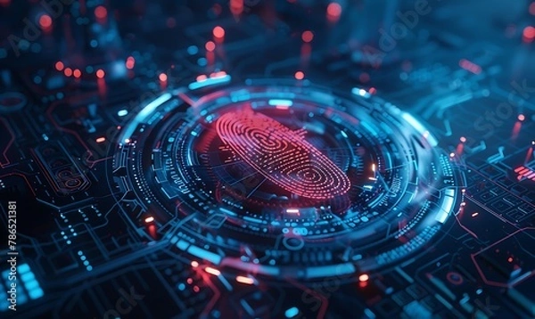 Fototapeta Futuristic Security, Biometric Fingerprint Technology Ensures Maximum Trust in High Tech Environment