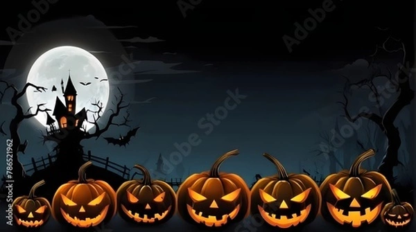 Fototapeta Halloween banner illustration with scary pumpkins background concept 