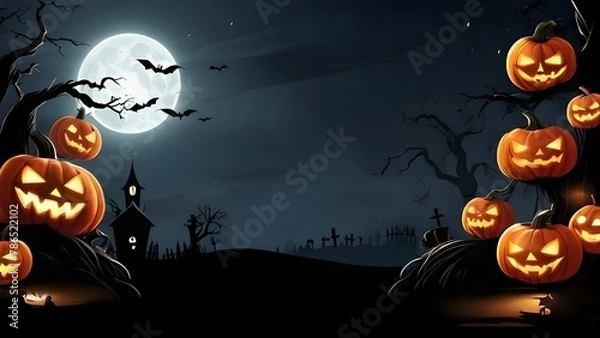Fototapeta Halloween banner illustration with scary pumpkins background concept 