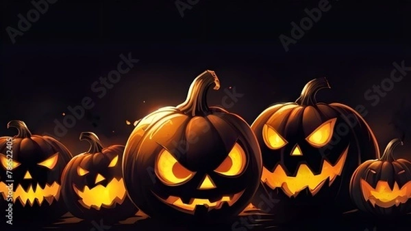 Fototapeta Halloween banner illustration with scary pumpkins background concept 