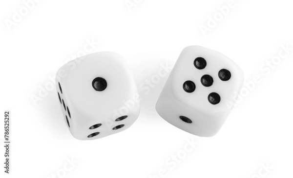 Obraz Two dices isolated on white, above view