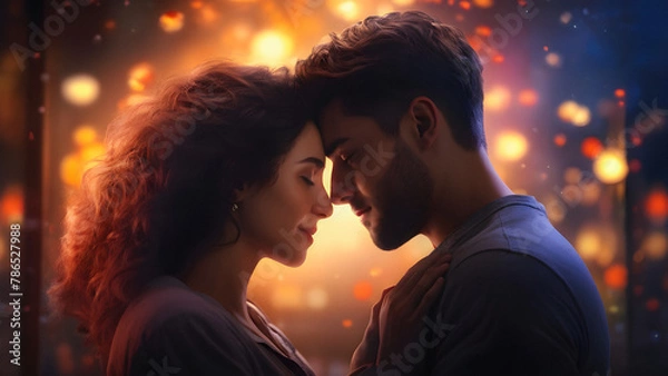 Obraz Lover archetype. Heartfelt Connection: Couple Lost in a World of Two. Romantic Bliss. generative AI