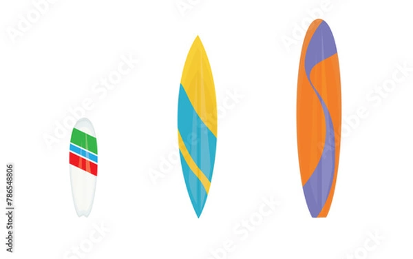 Obraz Surfing board vector set. Surfboard summer elements in colorful pattern design isolated in white background. Vector illustration summer surfing board elements collection.