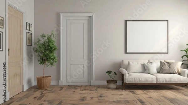 Fototapeta modern living room with sofa and white frame