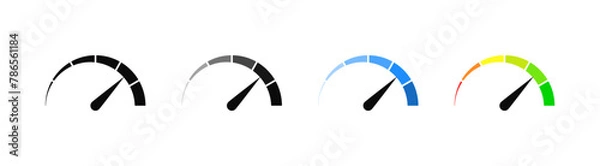 Fototapeta Speedometer icon, tachometer icon. Speed indicator icon set. Rating meter signs performance concept. Dashboard level scale icon. vector illustration	
