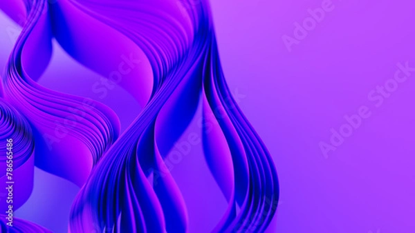 Fototapeta Violet layers of cloth or paper warping. Abstract fabric twist. 3d render illustration