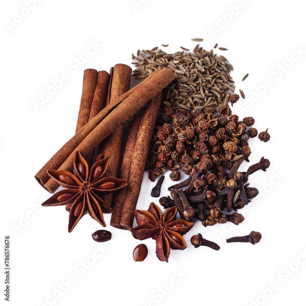 Fototapeta fragrant Chinese five spices on a white background