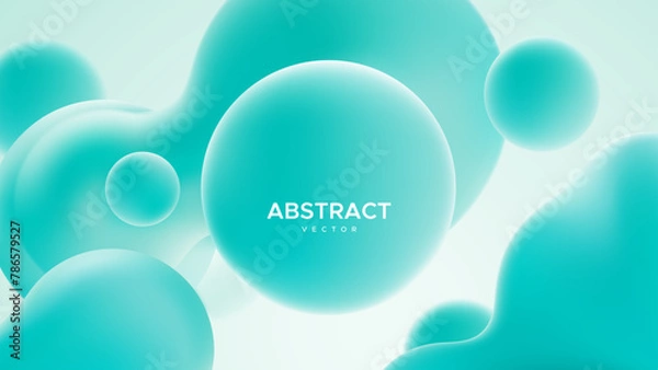 Obraz Abstract background with turquoise metaball shapes. Morphing organic azure blobs. Vector 3d illustration. Abstract 3d background. Liquid blue shapes. Banner or sign design
