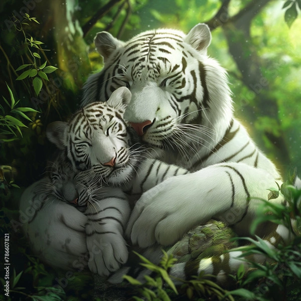 Obraz white bengal tiger with baby