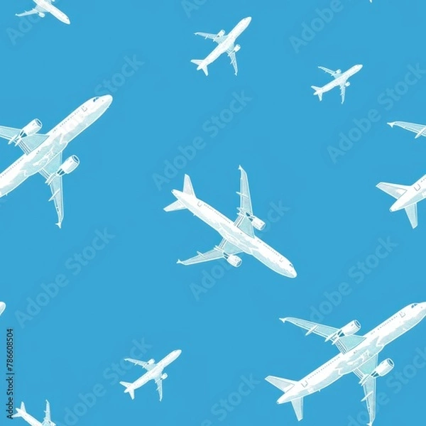 Fototapeta A group of airplanes soaring through the clear blue sky. Suitable for travel and transportation concepts
