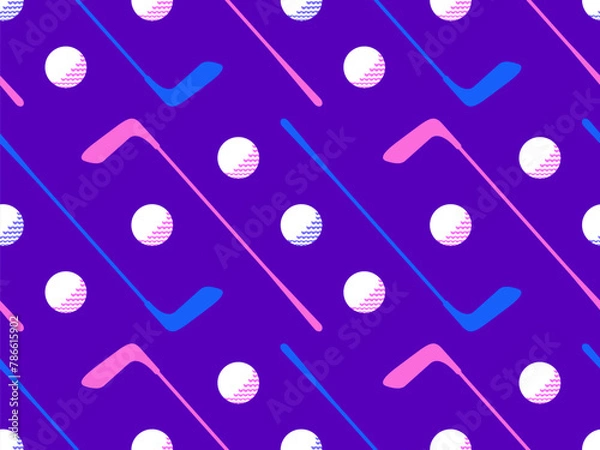 Fototapeta Seamless pattern with golf clubs and balls. Golf putter and a golf ball in a minimalist style. Design for typography, banners and posters, promotional items. Vector illustration