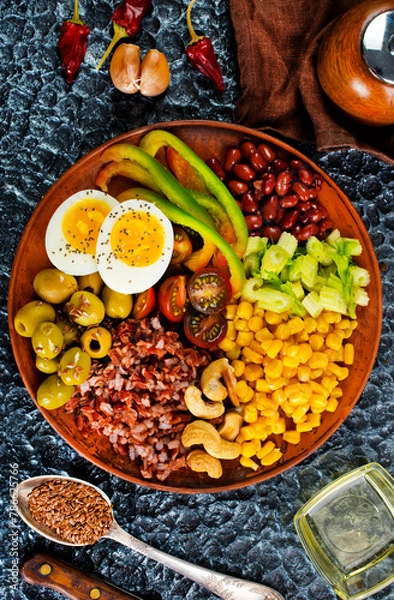 Fototapeta brow rice and vegetables on plate