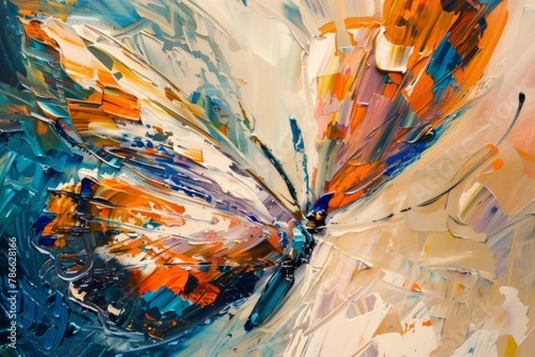 Fototapeta Abstract painting of a beautiful butterfly in oil paint in the style of palette knife.