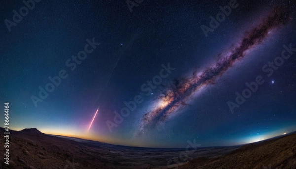 Obraz Rocket spaceship shuttle launch with bright space nebula sky with bright rocket trail of fire and smoke