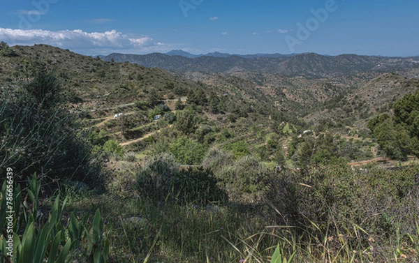 Fototapeta Fikardou, an isolated, almost deserted , traditional mountain village of medieval atmosphere, located at 900 nm ASL on the south-eastern slopes of the Troodos Mountains, Nicosia district, Cyprus