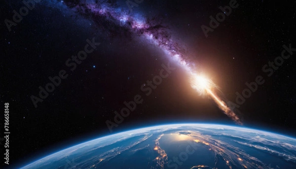 Obraz Meteorite asteroid on the planet Earth orbit