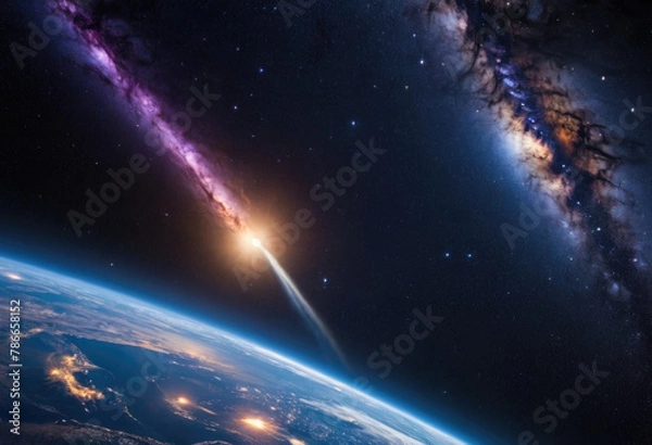 Obraz Comet on the planet Earth orbit