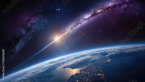 Obraz Comet on the planet Earth orbit