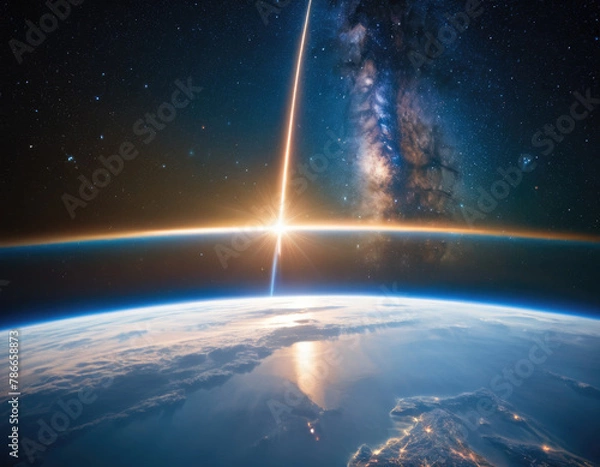 Obraz Comet on the planet Earth orbit