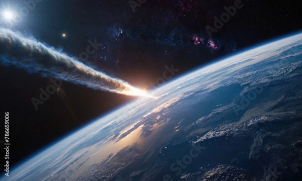 Obraz Meteorite asteroid on the planet Earth orbit