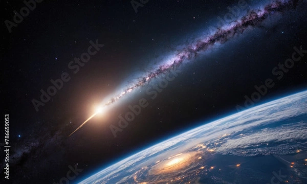 Obraz Meteorite asteroid on the planet Earth orbit