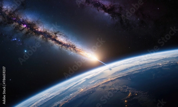 Obraz Meteorite asteroid on the planet Earth orbit