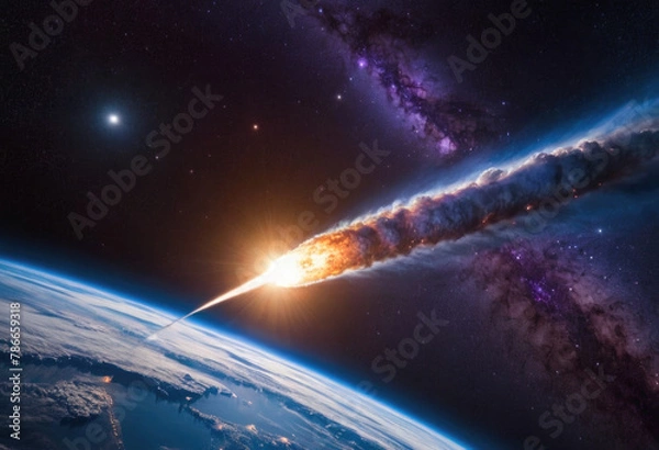 Obraz Meteorite asteroid on the planet Earth orbit