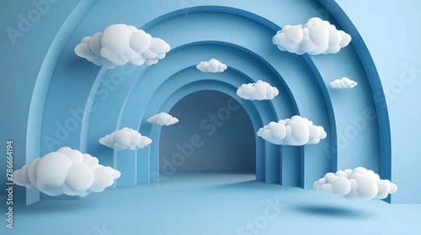 Obraz Abstract 3d rendered blue background with a tunnel and clouds