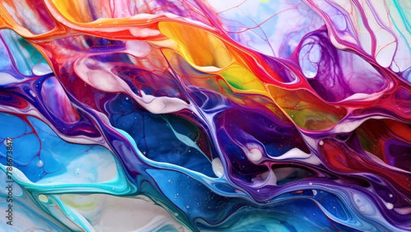 Fototapeta Colorful abstract liquid paintings. Three-dimensional effect. Background for landing, template or presentation. Inspiration of 3d art and paintings. Composition for design, poster, header, cover