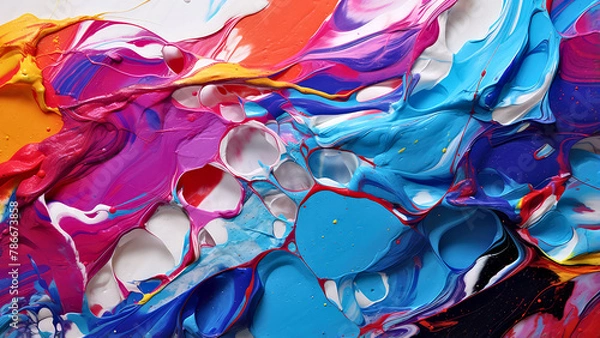 Fototapeta Colorful abstract liquid paintings. Three-dimensional effect. Background for landing, template or presentation. Inspiration of 3d art and paintings. Composition for cover, header, poster, design