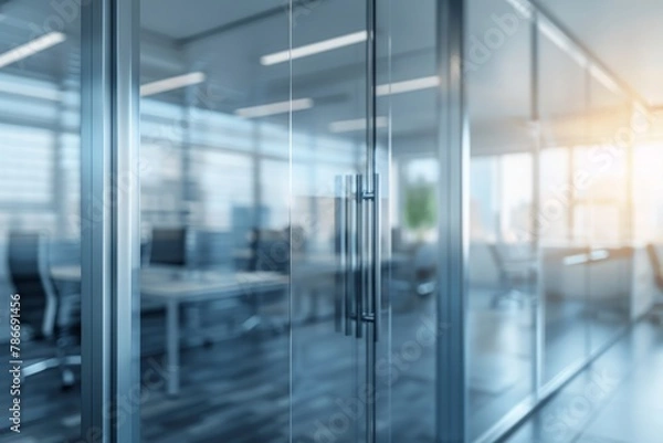 Fototapeta A Vision of Minimalistic Design and Professionalism with Sleek Glass Structures, Generative AI