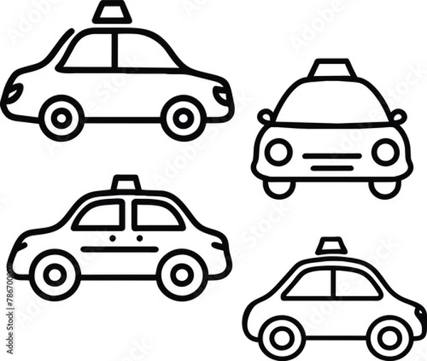 Obraz This collection consists of 4 different models of taxi cab a land transportation system icons representing  this water way of transportation