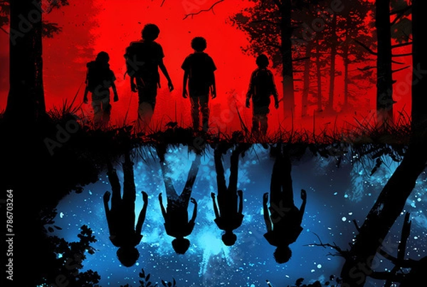 Fototapeta Children in an Alternate Dimension Upside Down Split Image Fantasy Art