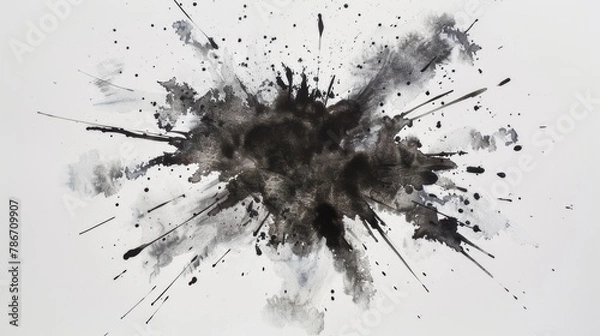 Fototapeta An explosion concept painting. An explosion of black ink on a white canvas.