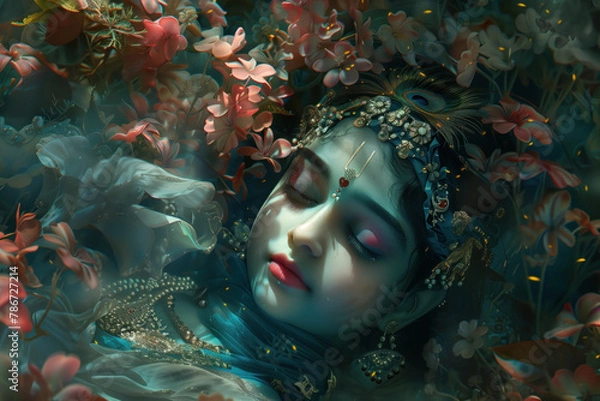 Fototapeta Photo of a Statue of Krishna, Generative AI