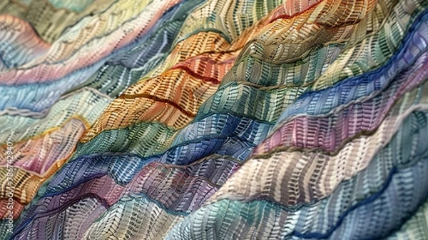 Fototapeta Watercolor, Woven mountain tapestry, close up, intricate pattern, dayligh