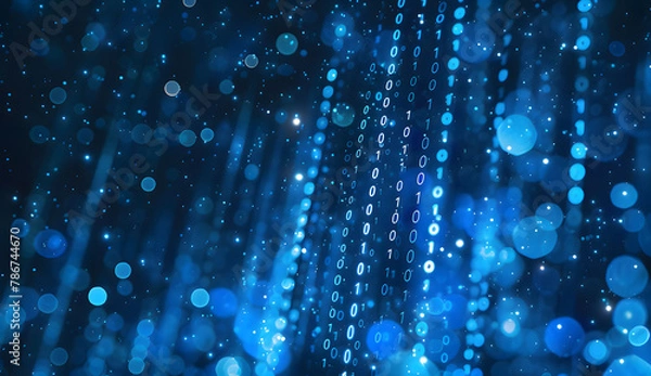 Obraz Blue bokeh lights over digital binary code background