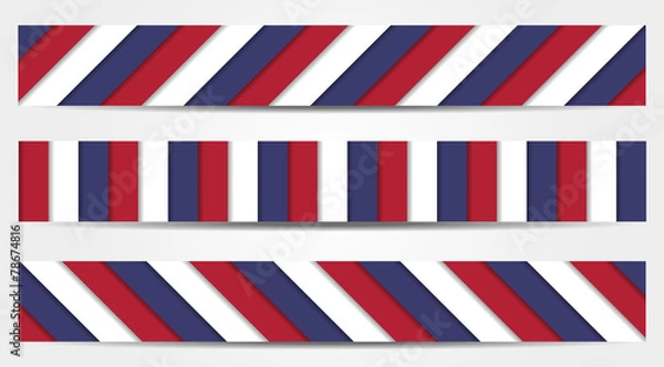 Fototapeta Collection of 3 striped banners in blue, white and red