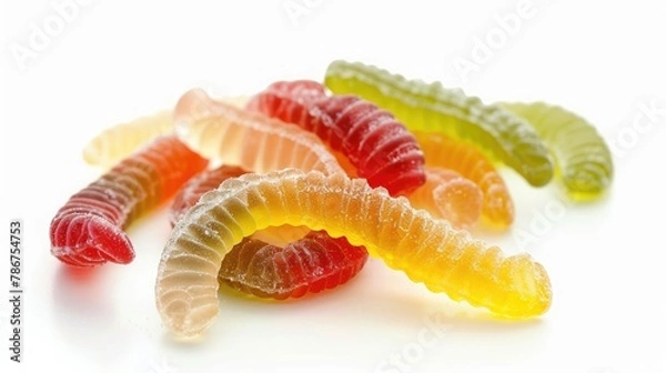 Fototapeta Sour gummy worms isolated on white background, full depth of field