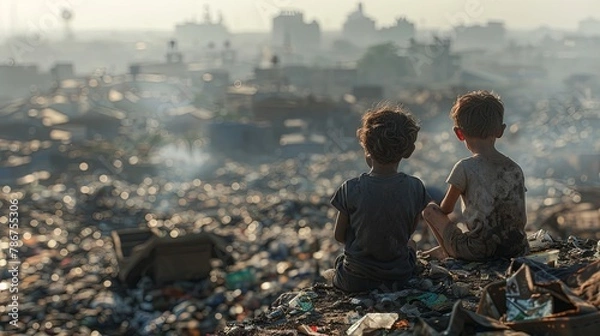 Fototapeta Young Gaze Over Wasteland: The Stark Reality of Pollution