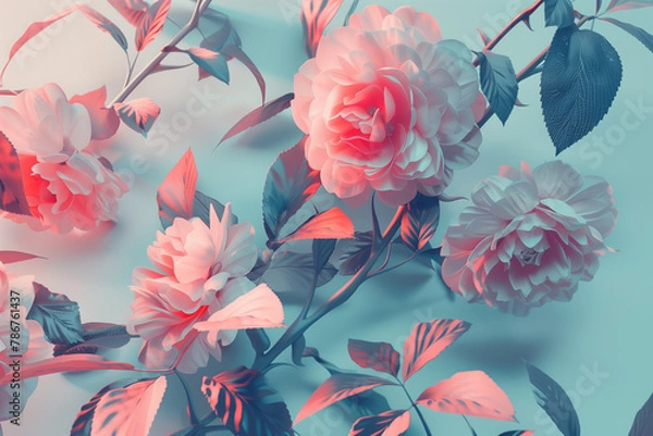 Fototapeta Pink and white flower background. Abstract Wallpaper with vintage decorative. Texture Botanical and floral. Generated AI