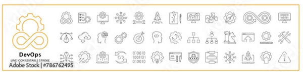 Obraz DevOps Icon Set. DevOps Icons. DevOps Line Icons. Vector Illustration. Editable Stroke.