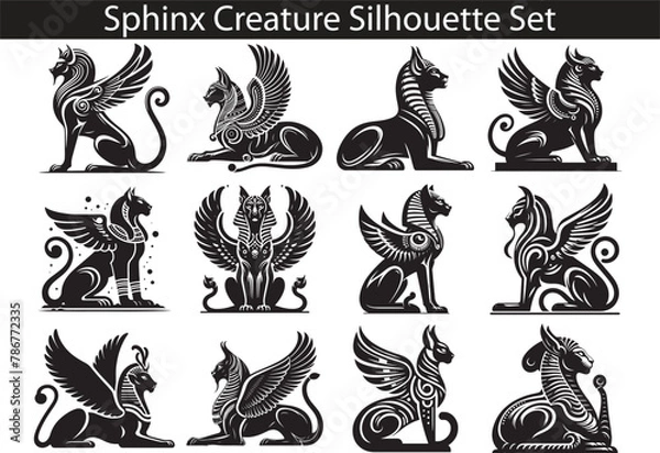 Fototapeta Mythic Creature Sphinx Silhouette Vector Set