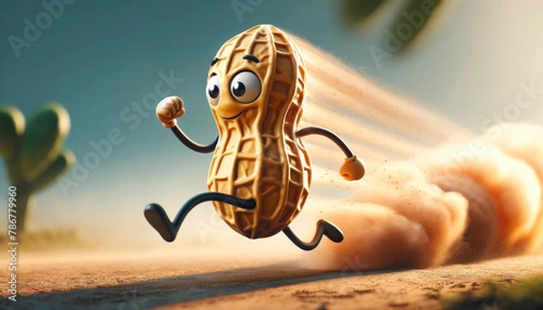 Fototapeta An image of a whimsical, anthropomorphized peanut character speed running - Generative AI