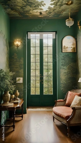 Fototapeta Vertical background of an Interior Design: Eclectic Elegance, image for cellphone, mobile phone, instagram, stories, ios, android