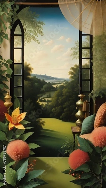 Fototapeta Vertical background of an Interior Design: Eclectic Elegance, image for cellphone, mobile phone, instagram, stories, ios, android