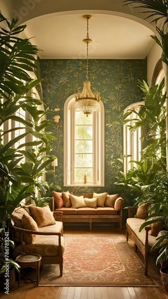 Fototapeta Interior Wonderland Mystical Retreat vertical background, background for cellphone, mobile phone, ios, android, instagram stories	