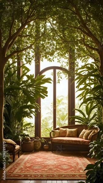 Fototapeta Interior Wonderland Mystical Retreat vertical background, background for cellphone, mobile phone, ios, android, instagram stories	