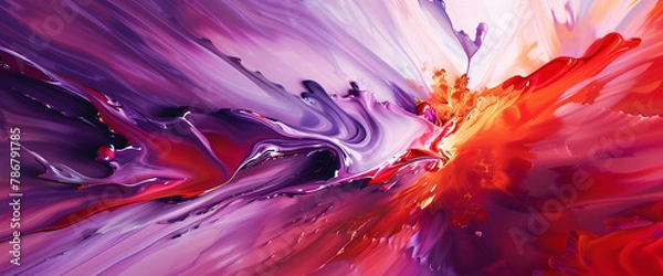 Fototapeta Experience the enchantment of abstract expressionism with this AI-generated image. Cascades of fiery red and deep lavender cascade down a pristine white surface
